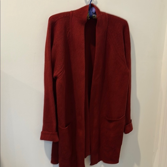 Poetry long cardigan,organic cotton,chili red, long,front pockets, size 12 - Picture 1 of 9